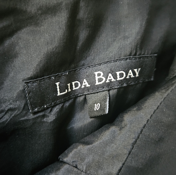 Lida Baday wool dress size 10 black sleeveless cutout sheath midi - Picture 10 of 14